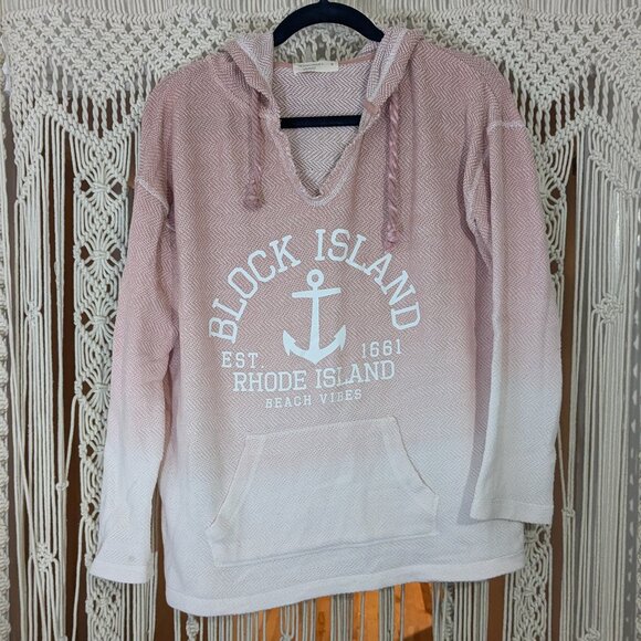 Pink and White Ombre Block Island V-Neck Hoodie Sm - Picture 7 of 7
